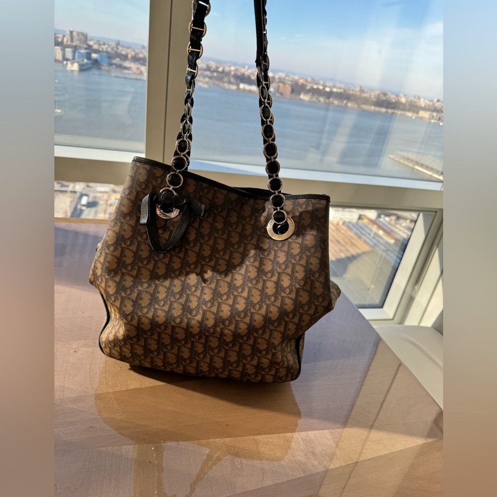 Vintage Christian Dior Monogram Trotter Bag w/chain Romantique Collection Brown